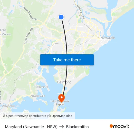 Maryland (Newcastle - NSW) to Blacksmiths map