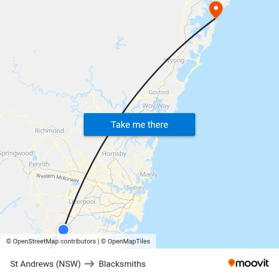 St Andrews (NSW) to Blacksmiths map