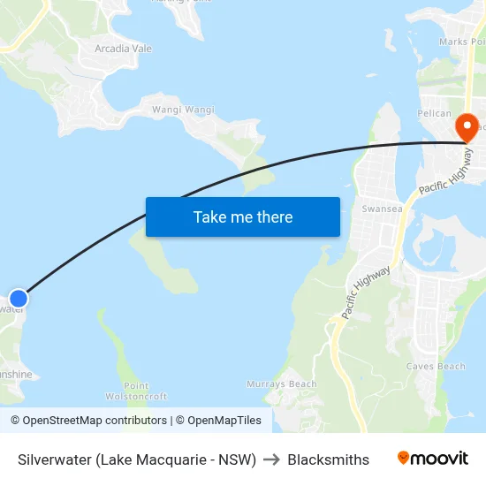 Silverwater (Lake Macquarie - NSW) to Blacksmiths map