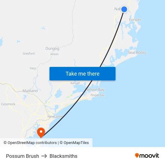 Possum Brush to Blacksmiths map