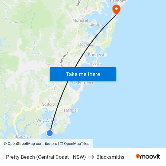 Pretty Beach (Central Coast - NSW) to Blacksmiths map