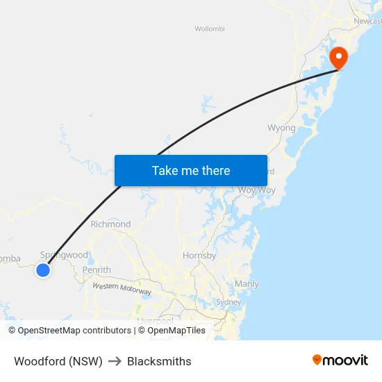 Woodford (NSW) to Blacksmiths map