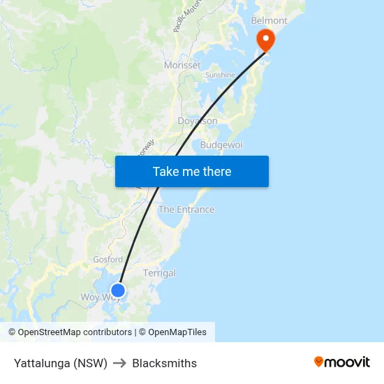 Yattalunga (NSW) to Blacksmiths map