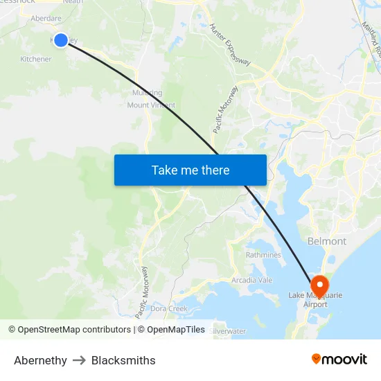 Abernethy to Blacksmiths map