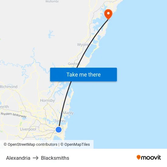 Alexandria to Blacksmiths map