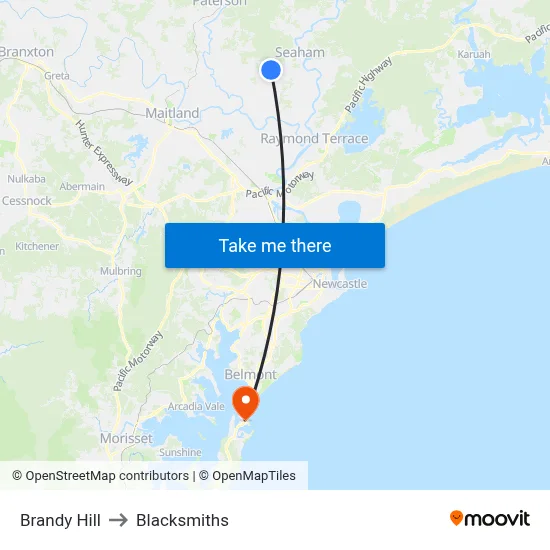 Brandy Hill to Blacksmiths map