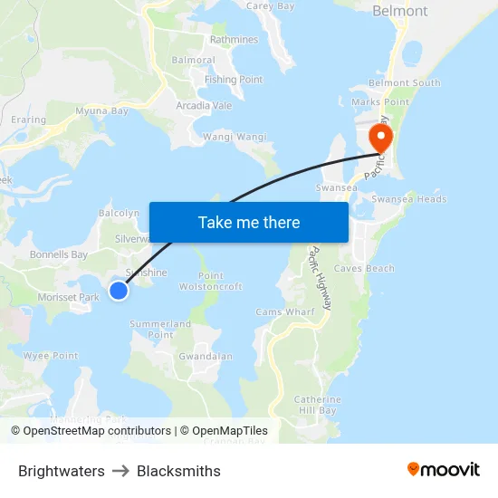 Brightwaters to Blacksmiths map