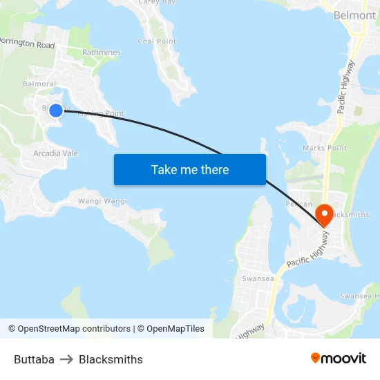 Buttaba to Blacksmiths map