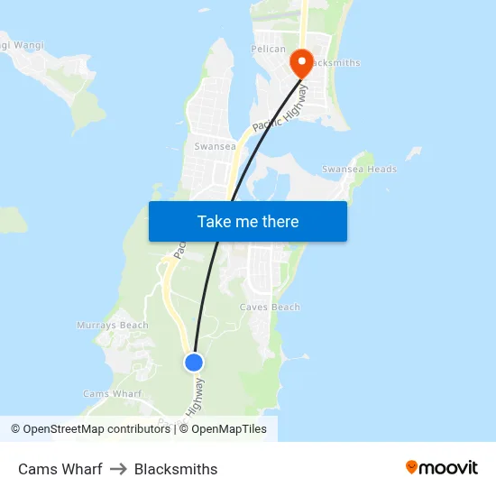 Cams Wharf to Blacksmiths map