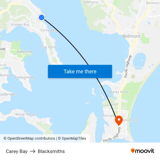 Carey Bay to Blacksmiths map