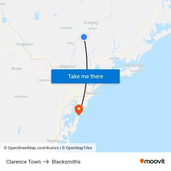 Clarence Town to Blacksmiths map