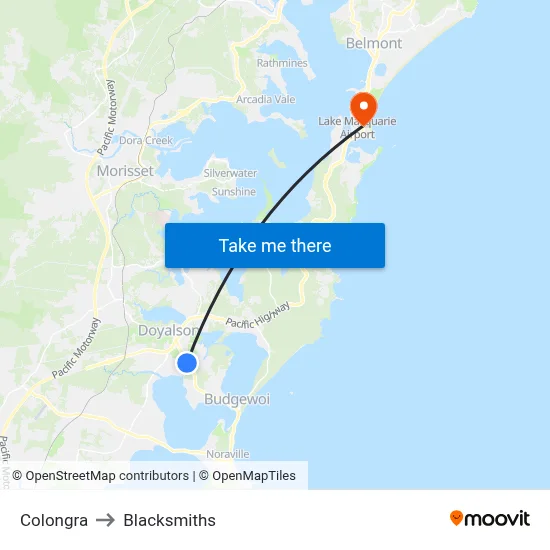 Colongra to Blacksmiths map