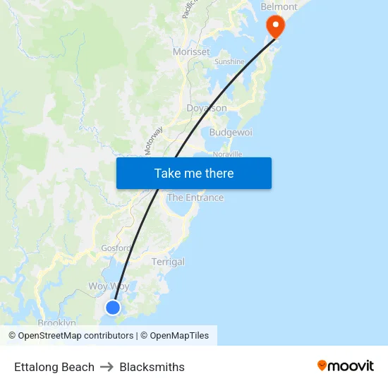 Ettalong Beach to Blacksmiths map