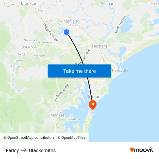 Farley to Blacksmiths map