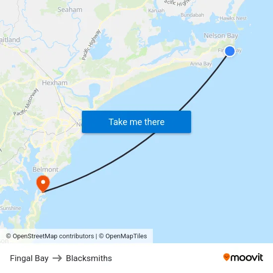 Fingal Bay to Blacksmiths map