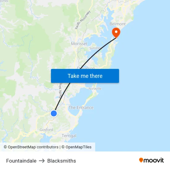 Fountaindale to Blacksmiths map