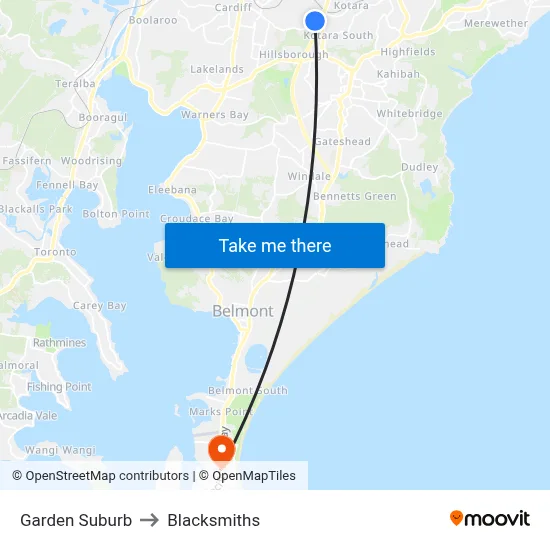 Garden Suburb to Blacksmiths map