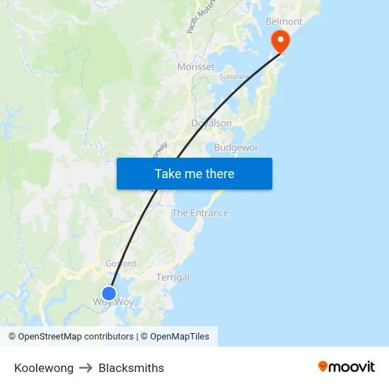 Koolewong to Blacksmiths map