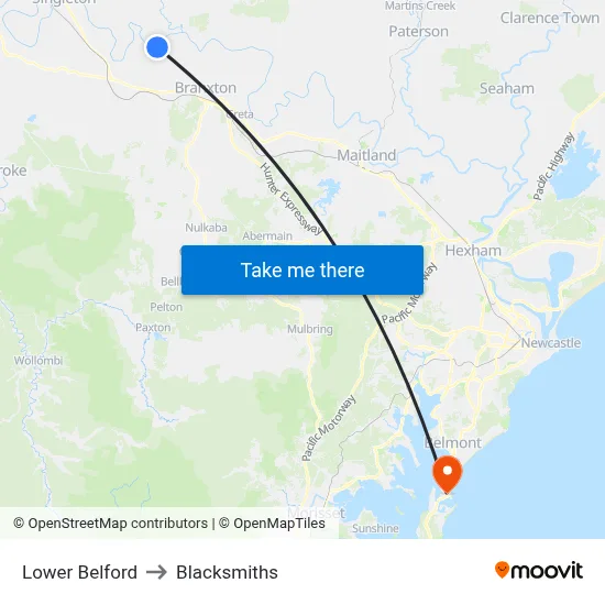 Lower Belford to Blacksmiths map