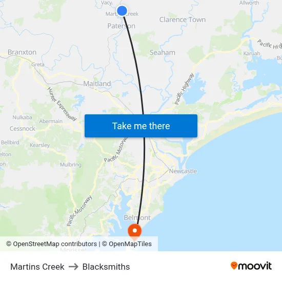 Martins Creek to Blacksmiths map