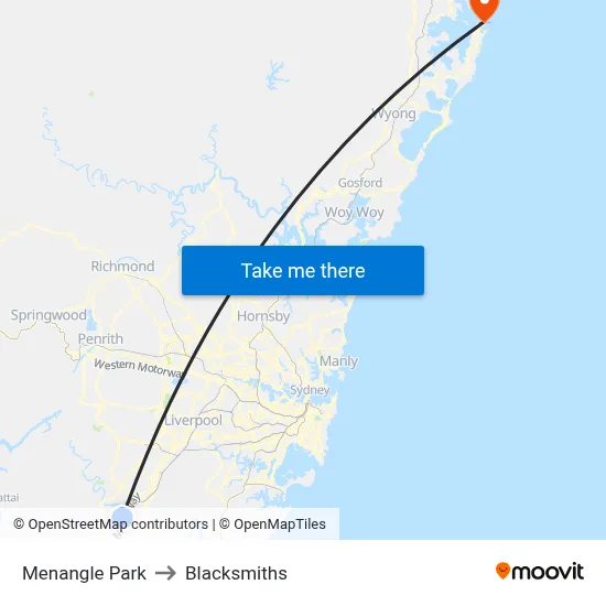 Menangle Park to Blacksmiths map