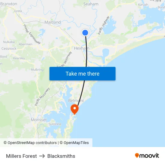 Millers Forest to Blacksmiths map