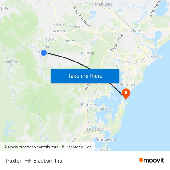 Paxton to Blacksmiths map