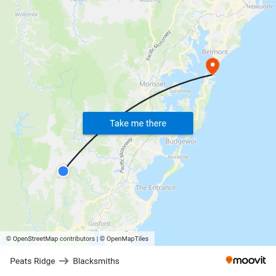 Peats Ridge to Blacksmiths map