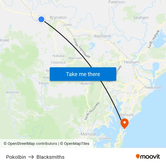 Pokolbin to Blacksmiths map