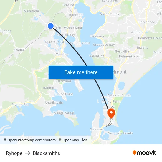 Ryhope to Blacksmiths map