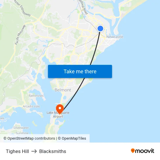 Tighes Hill to Blacksmiths map