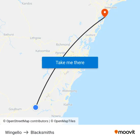 Wingello to Blacksmiths map