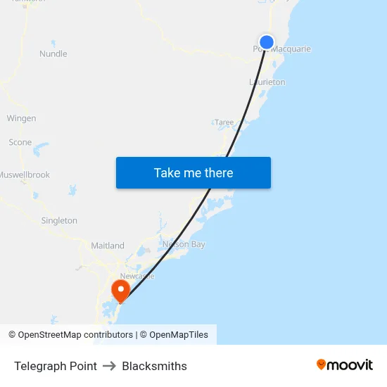 Telegraph Point to Blacksmiths map