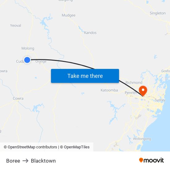 Boree to Blacktown map