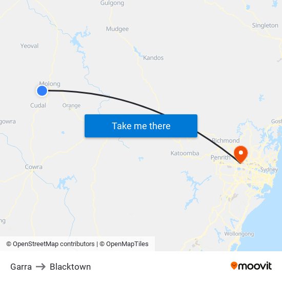Garra to Blacktown map