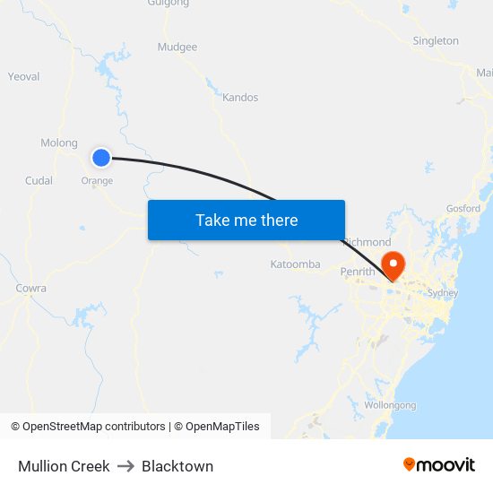 Mullion Creek to Blacktown map