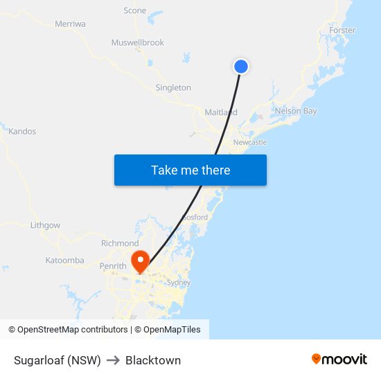 Sugarloaf (NSW) to Blacktown map