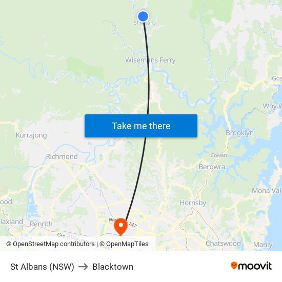 St Albans (NSW) to Blacktown map