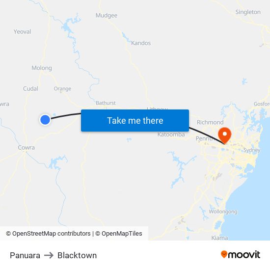 Panuara to Blacktown map