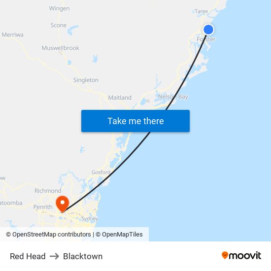 Red Head to Blacktown map