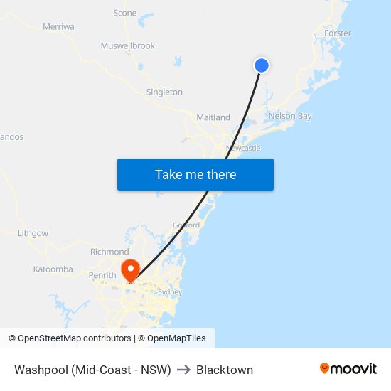 Washpool (Mid-Coast - NSW) to Blacktown map