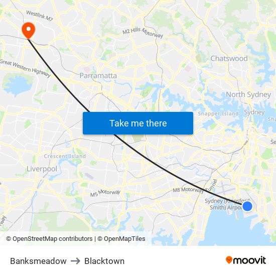 Banksmeadow to Blacktown map