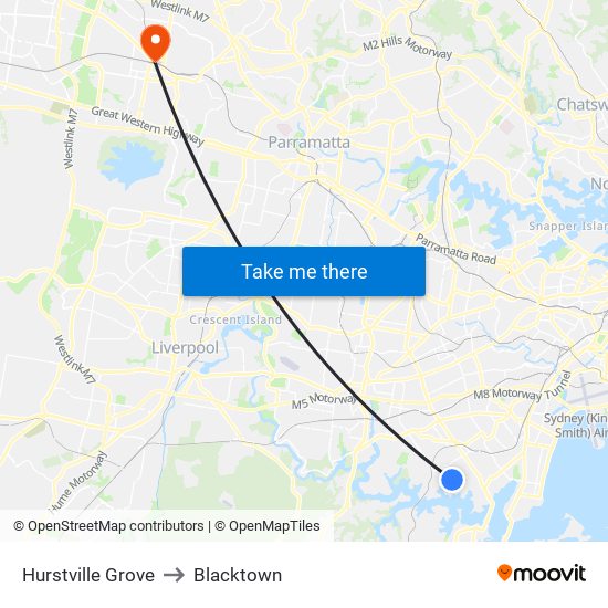 Hurstville Grove to Blacktown map