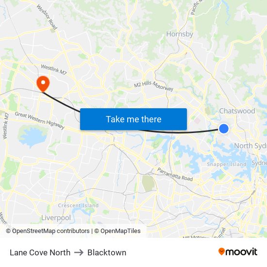 Lane Cove North to Blacktown map