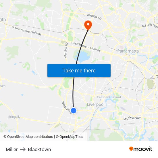 Miller to Blacktown map