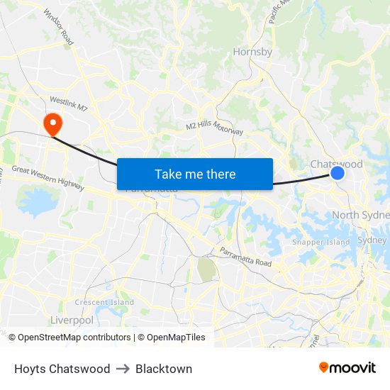 Hoyts Chatswood to Blacktown map
