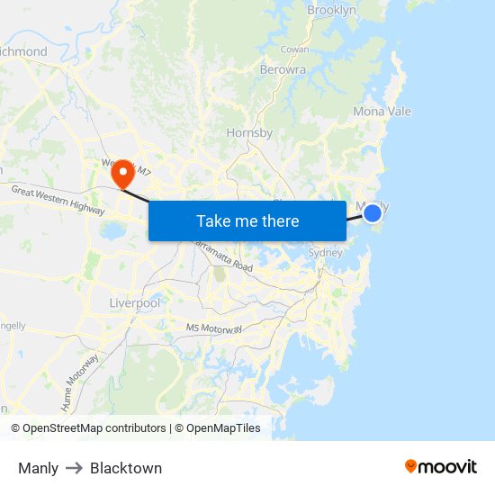 Manly to Blacktown map