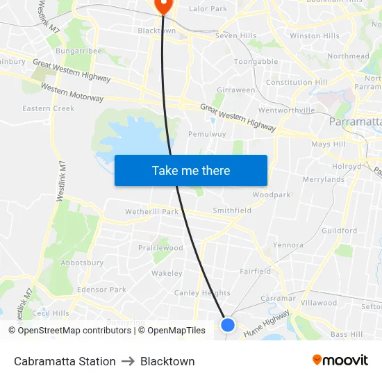 Cabramatta Station to Blacktown map