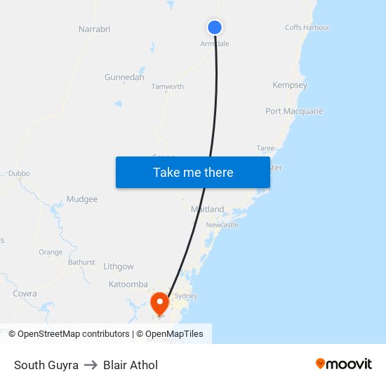 South Guyra to Blair Athol map