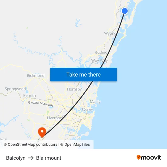 Balcolyn to Blairmount map